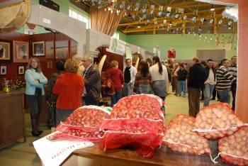 Expositores de la 'Feira Gastronómica e Artesán' de Viana, en el polideportivo municipal. (Foto: L.B.)