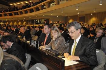 La delegación norteamericana ante la Unesco, ayer en la conferencia General de París (Foto: Balazs Mohai)