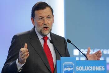 Mariano Rajoy durante una conferencia de prensa celebrada en la sedesde los populares. (Foto: CHEMA MOYA)