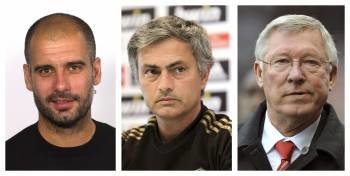 Fotografía de archivo de los técnicos Josep Guardiola (i), entrenador del Barcelona; José Mourinho (c), del Real Madrid, y Alex Ferguson, Manchester United, que son los tres candidatos al premio al mejor técnico del año (Foto: EFE)