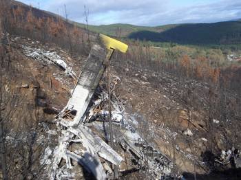 Los restos que quedan de la aeronave en el lugar en que se produjo el accidente (Foto: A.R.)