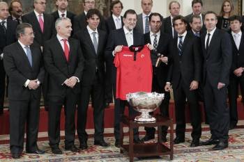 Mariano Rajoy, presidente del Gobierno, en la recepción realizada al equipo español de Copa Davis. (Foto: ABEL ALONSO )