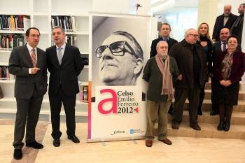 Lorenzo, García, Ferreiro, González, Tosar, González, Mouriño y Álvarez, ayer en la Cidade da Cultura. (Foto: .)