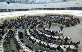 Vista general de la asamblea durante la 19ª sesión del consejo de derechos humanos de la ONU en Ginebra, Suiza hoy 28 de Febrero de 2012 cuyo debate se centra en la situación de Siria. EFE/Salvatore Di Nolfi