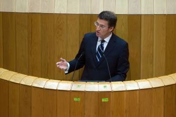 Alberto Núñez Feijóo, durante su intervención en el Parlamento gallego.
