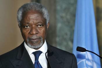El enviado especial de la ONU y de la Liga Arabe para Siria, Kofi Annan, interviene ante el Consejo de Seguridad por videoconferencia desde la sede de este organismo en Ginebra.