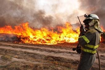 Un brigadista durante tareas de extinción de un incendio. (Foto: LR.)