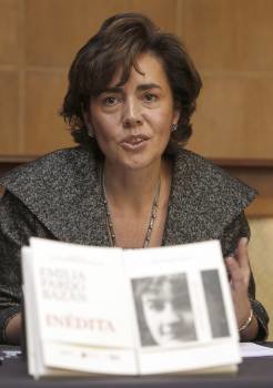 Elena Hernando Gonzalo, presidenta de la Fundación Lázaro Galdiano, durante la presentación de la novela 'Aficiones peligrosas', que Emilia Pardo Bazán 