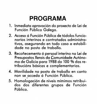 Programa que defendía el sindicato liderado por Feijóo en 1988.