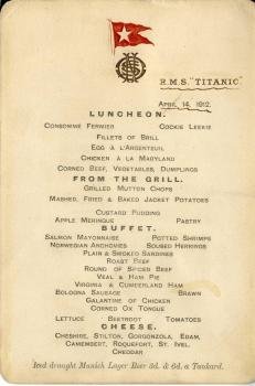 Menú del almuerzo para los pasajeros de primera clase del Titanic del 14 de abril de 1912.EFE/Henry Aldridge and Sons