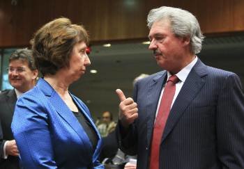 La jefa de la diplomacia europea Catherine Ashton y el ministro luxemburgués de Exteriores, Jean Asselborn. (Foto: J.W)