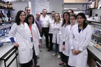 Parte de los investigadores del grupo EQ2, en los laboratorios donde trabajan en el Campus.  (Foto: XESÚS FARIÑAS)
