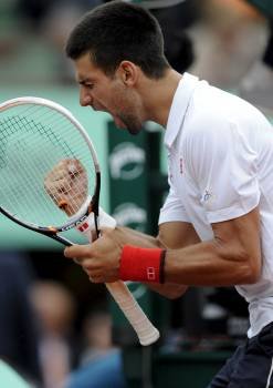 Djokovic, fuera de sí nada más ganar las semifinales. (Foto: C. KARABA)