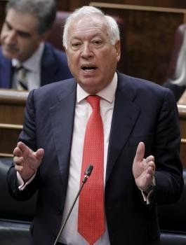 El ministro de Asuntos Exteriores y de Cooperación, José Manuel García-Margallo, durante su intervención en la sesión de control al Ejecutivo.