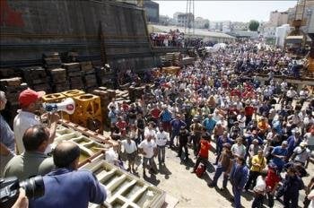 Trabajadores de los astilleros gallegos.