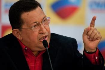 El presidente de Venezuela, Hugo Chávez, durante su comparecencia en Caracas. (Foto: M. GUTIÉRREZ)