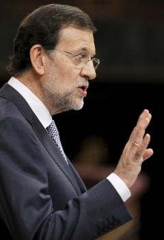 El presidente del Gobierno, Mariano Rajoy, durante su comparecencia hoy ante el pleno del Congreso
