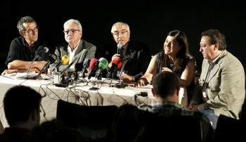 Miembros de la Unión de Asociaciones Empresariales de la Cultura, en la rueda de prensa. (Foto: P. CAMPOS )