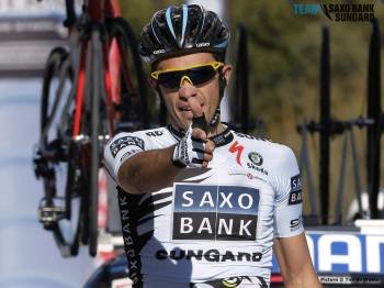 Contador celebra una de las victorias con el Saxo Bank.