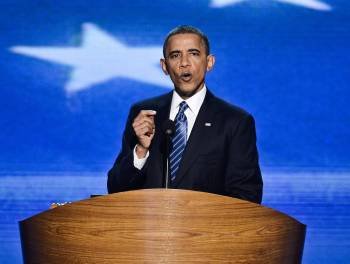El presidente estadounidense, Barack Obama, en la clausura de la convención del partido Demócrata.  (Foto: T. MAURY)