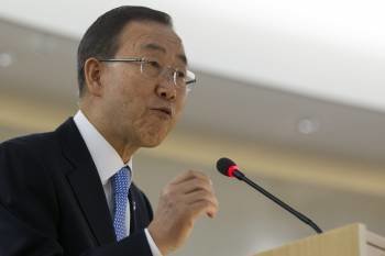 El secretario general de Naciones Unidas, Ban Ki-moon, durante su discurso, en Ginebra. (Foto: S. DI NOLFI)