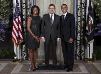 Michelle Obama, el presidente del Gobierno, Mariano Rajoy, y su homólogo de EE.UU., Barack Obama. (Foto: S. N. HEBERT)