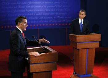 El candidato republicano, en su intervención ante un desconocido y poco combativo Obama. (Foto: RICK WILKING)