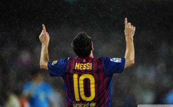 Leo Messi, que acumula tres partido consecutivos sin marcar, celebra un tanto.