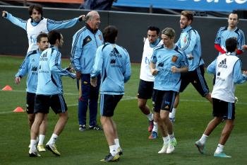 Los internacionales españoles, ayer durante el entrenamiento en el Calderón.