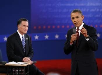 El candidato demócrata, Barack Obama, durante el debate con el candidato republicano, Mitt Romney. (Foto: RICK WILKING )