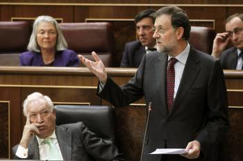 El presidente del Gobierno, Mariano Rajoy, durante la sesión de control al Ejecutivo en el Congreso. (Foto: CHEMA MOYA)