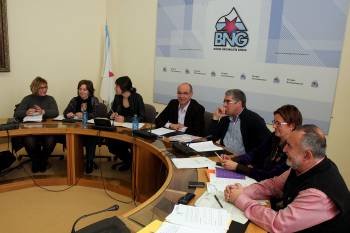 Los siete diputados del BNG, durante la rueda de prensa que ofrecieron en Santiago. (Foto: VICENTE PERNÍA)