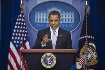 Obama, durante su comparecencia pública en la Casa Blanca. (Foto: JIM LO SCALZO)