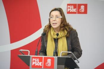 Carmen Gallego, durante la rueda de prensa que ofreció ayer en la sede del PSdeG en Santiago. (Foto: P.S.)