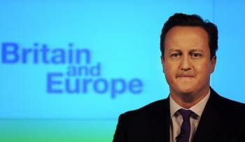 El primer ministro, David Cameron, durante su discurso sobre las relaciones entre Reino Unido y Europa. (Foto: F. ARRIZABALAGA)