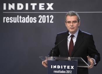 El presidente de Inditex, Pablo Isla, durante la presentación de los resultados anuales correspondientes a 2012.