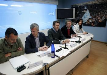 Presidencia del comité de dirección del PPdeG, durante el encuentro que mantuvieron en Santiago.  (Foto: XOÁN REY)