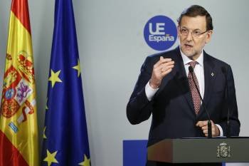 El presidente del Gobierno, Mariano Rajoy, en rueda de prensa al final de la cumbre Europea. (Foto: T. ROGE)