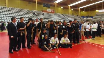 Varios de los deportistas ourensanos presentes en el Nacional, en Vigo.