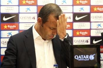 Sandro Rosell, durante la rueda de prensa en la que anunció que Vilanova deja de ser entrenador del Barcelona (Foto: Alejandro García)