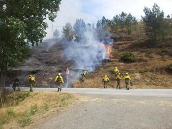 Los efectivos de la Brigada de Intervención Rápida (Brif) intentado sofocar las llamas. (Foto: D.B.)