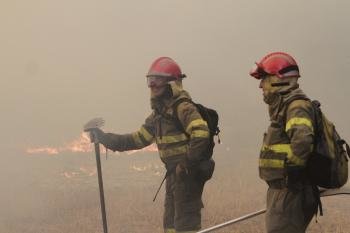 Varios brigadistas durante la extinción del incendio de Nogueira (Foto: Miguel Ángel)