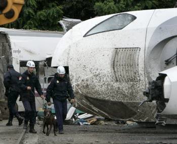 Agentes de la Policía Científica ayudados de perros, durante las investigaciones del tren accidentado. (Foto: XOAN REY)