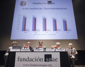 Los miembros de la Fundación SGAE durante la presentación del anuario 2013. (Foto: ALVARADO)