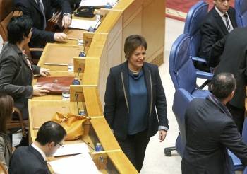 Rocío Mosquera, a su llegada al hemiciclo del Parlamento autonómico. (Foto: XOÁN REY)