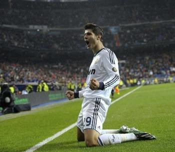 Álvaro Morata celebra un gol con el Real Madrid.
