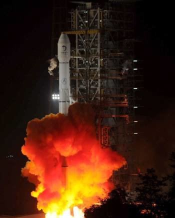 La misión espacial china, en el momento de iniciar su camino a la Luna.