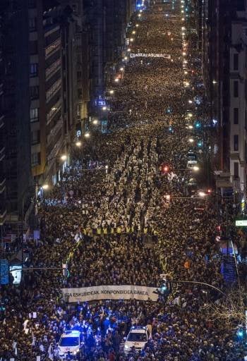 Imagen de la manifestación desarrollada ayer en Bilbao. (Foto: MIGUEL TOÑA)