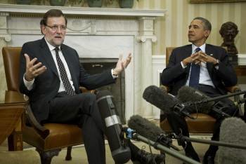 Mariano Rajoy y el presidente de Estados Unidos, Barack Obama, durante la reunión en Washington. (Foto: EMILIO NARANJO)