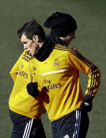 Bale y Morata, ayer durante el entrenamiento del Real Madrid. (Foto: BALLESTEROS)